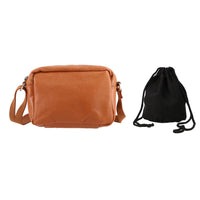 100% Genuine Leather Crossbody Bags with suede fabric potli bag Tan