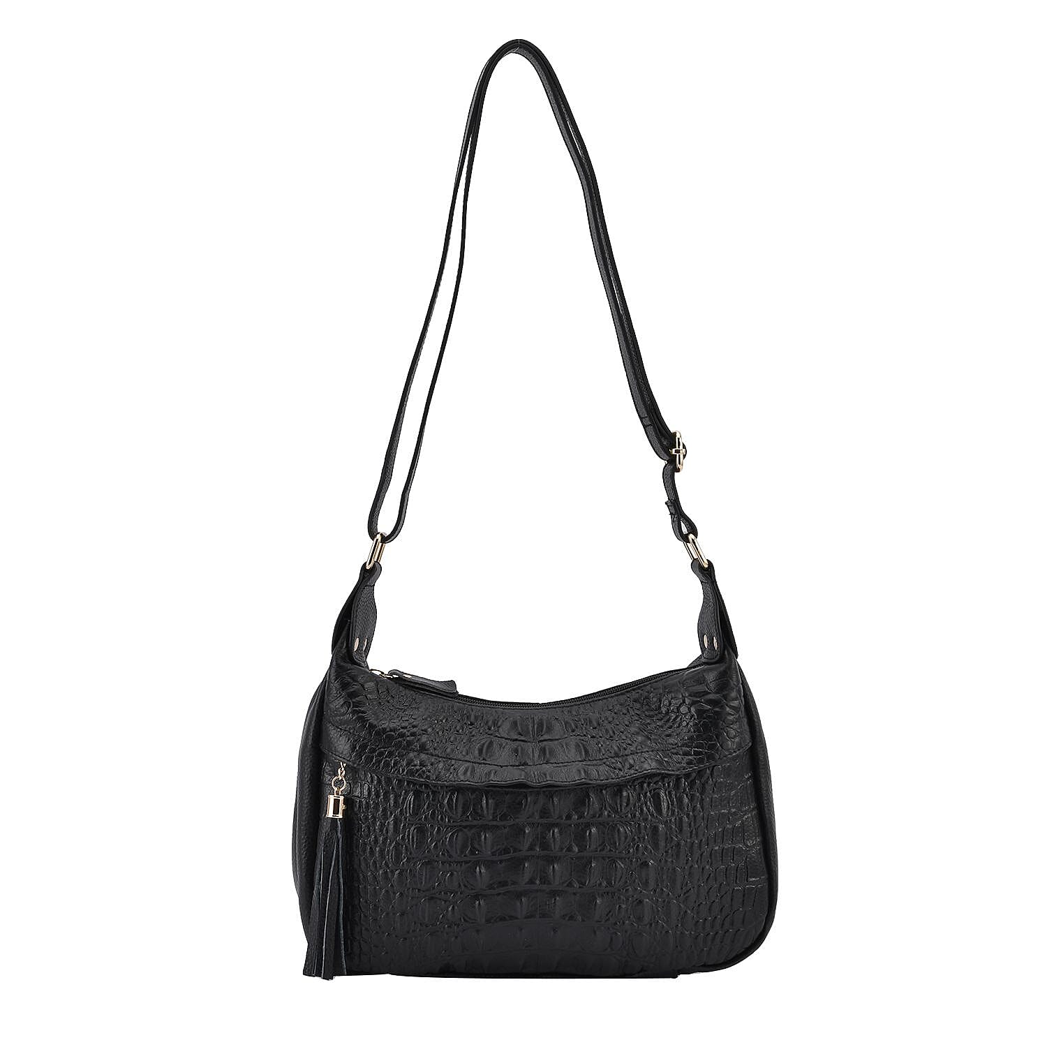 Black Genunie Leather Crossbody Bag (11.02"x3.94"x9.84") with Soulder Strap