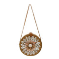 Brown Handcrafted Rounded Rattan Crossbody Bag (7.87"x7.87"x2.76") with Leather Strap - Sticky add to cart bar