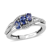 AAA Tanzanite and Natural White Zircon Ring in Platinum Over Sterling Silver 0.90 ctw