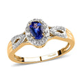 AAA Tanzanite and Natural White Zircon Halo Ring in Vermeil Yellow Gold Over Sterling Silver 0.90 ctw - Sticky add to cart bar