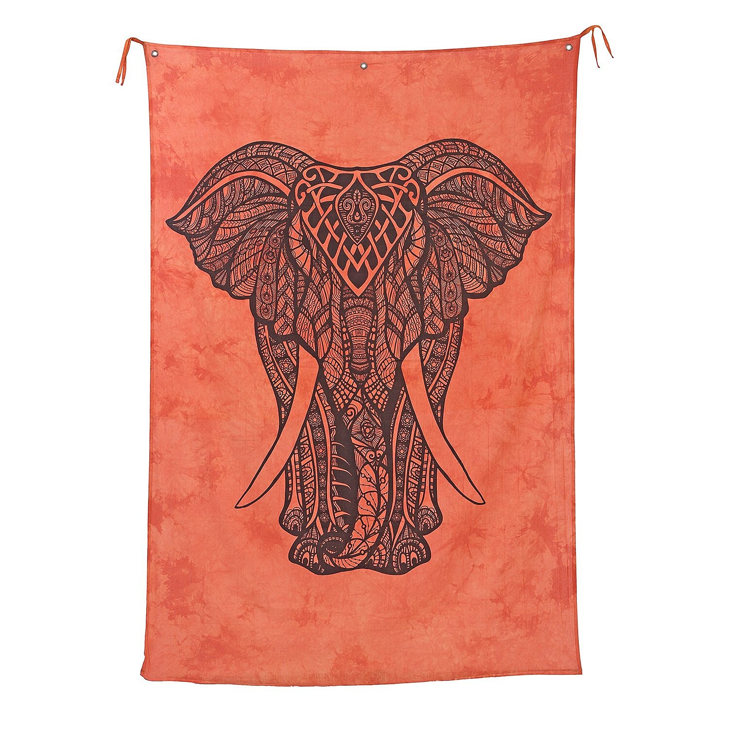 7272337-"100% Cotton Screen Printed Tie Dye Tapestry Wall Hanging Design: Elephant Color: Orange Size: 82x52 inches"