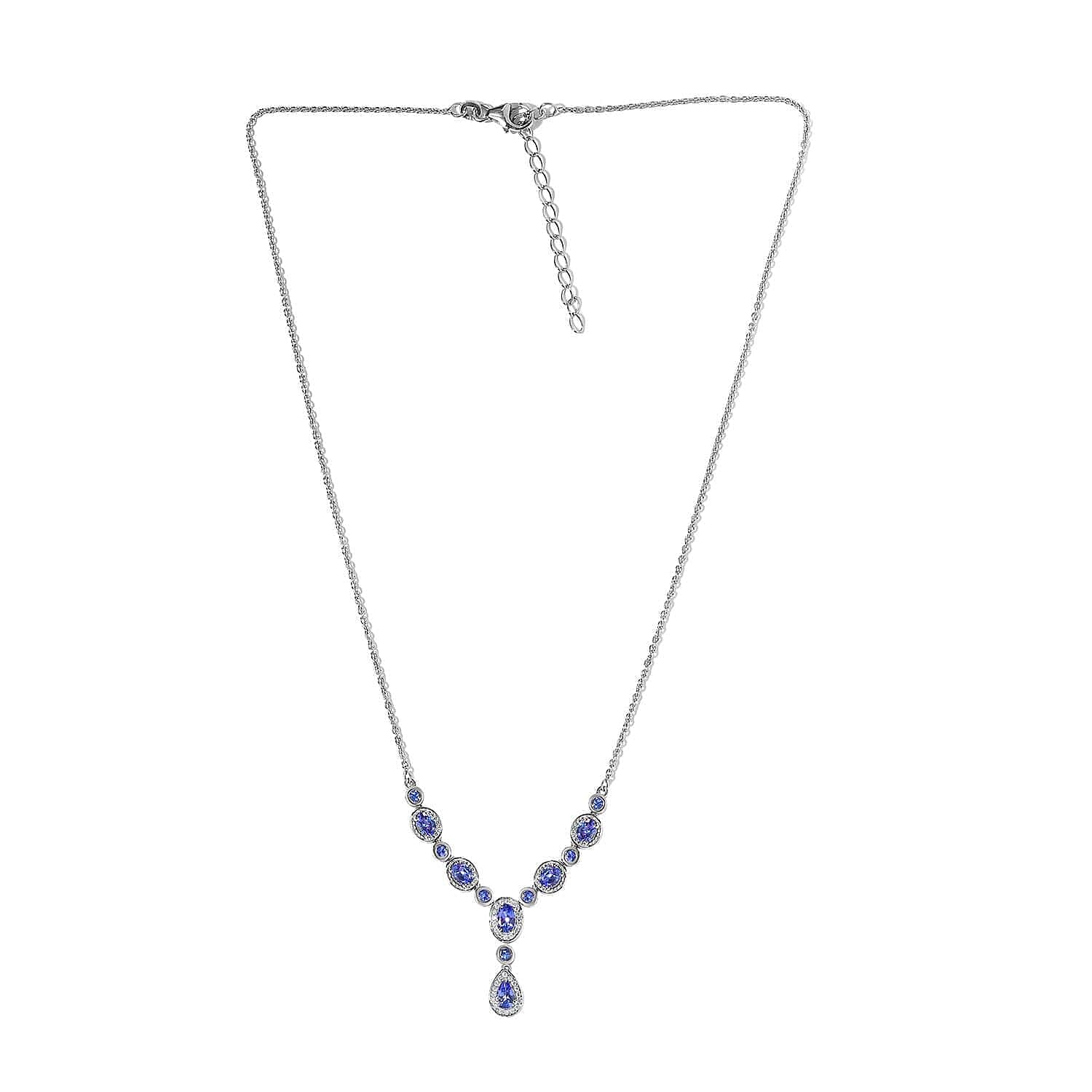 AAA Tanzanite and White Zircon Necklace 18-20 Inches in Platinum Over Sterling Silver 3.35 ctw