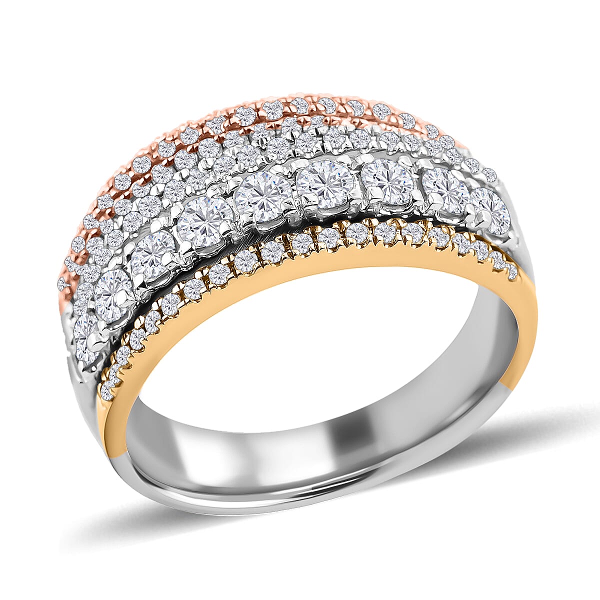 14K Yellow, White and Rose Gold Multi Row Diamond Ring 4.70 Grams 1.00 ctw (1)
