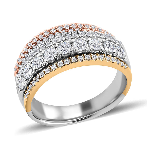 14K Yellow, White and Rose Gold Multi Row Diamond Ring 4.70 Grams 1.00 ctw - Product card gallery slide 1 (10176934117689)
