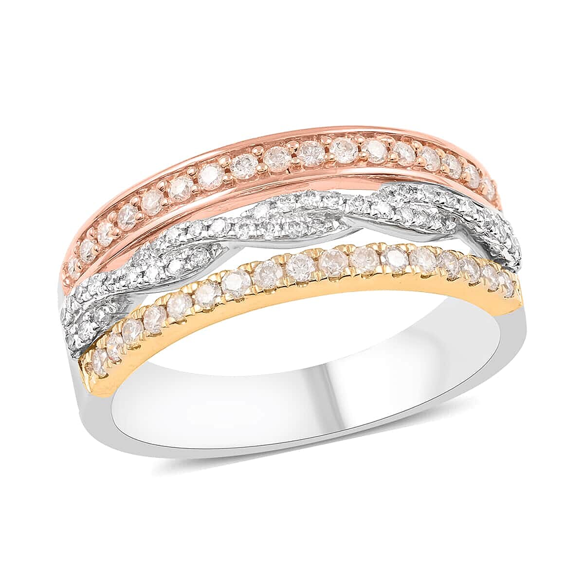 14K Tri-Tone Gold White Diamond Ring 5.5 Grams 0.50 ctw (1)