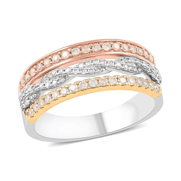 14K Tri-Tone Gold White Diamond Ring 5.5 Grams 0.50 ctw - Product card gallery slide 1 (10176934019385)
