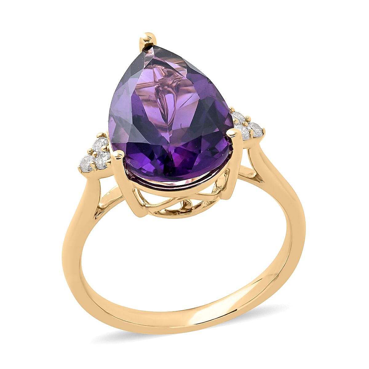 Luxoro 10K Yellow Gold AAA African Amethyst, Diamond (G-H, I2) Ring (Size 10.0) 5.70 ctw
