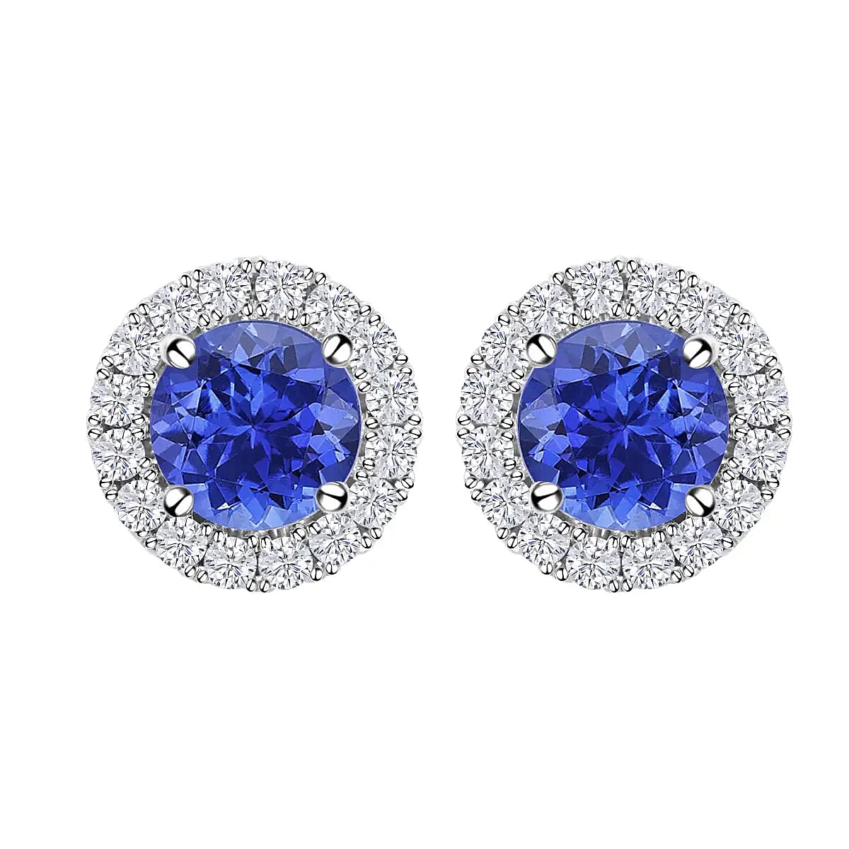 Ankur Treasure Chest Certified & Appraised Luxoro 14K White Gold AAAA Tanzanite and Diamond Halo Stud Earrings, AAAA Tanzanite Earrings, Diamond Halo Studs, 14K White Gold Earrings 1.40 ctw