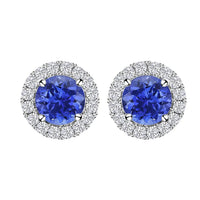 Ankur Treasure Chest Certified & Appraised Luxoro 14K White Gold AAAA Tanzanite and Diamond Halo Stud Earrings, AAAA Tanzanite Earrings, Diamond Halo Studs, 14K White Gold Earrings 1.40 ctw