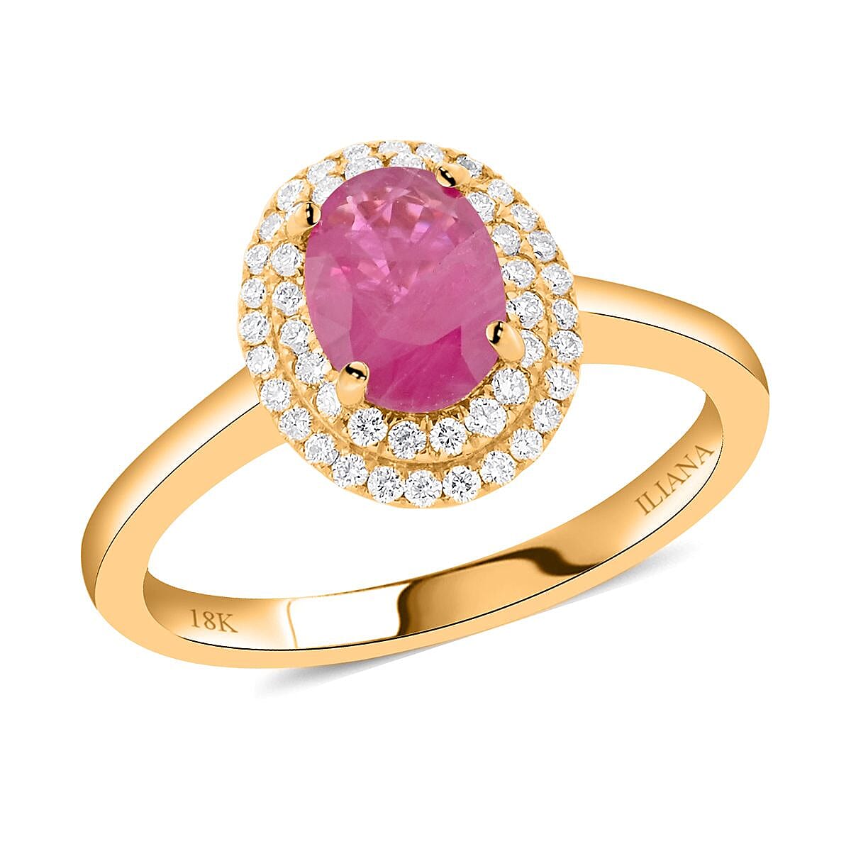 Iliana AAAA Royal Ruby and G-H SI Diamond 1.10 ctw Double Halo Ring in 18K White Gold
