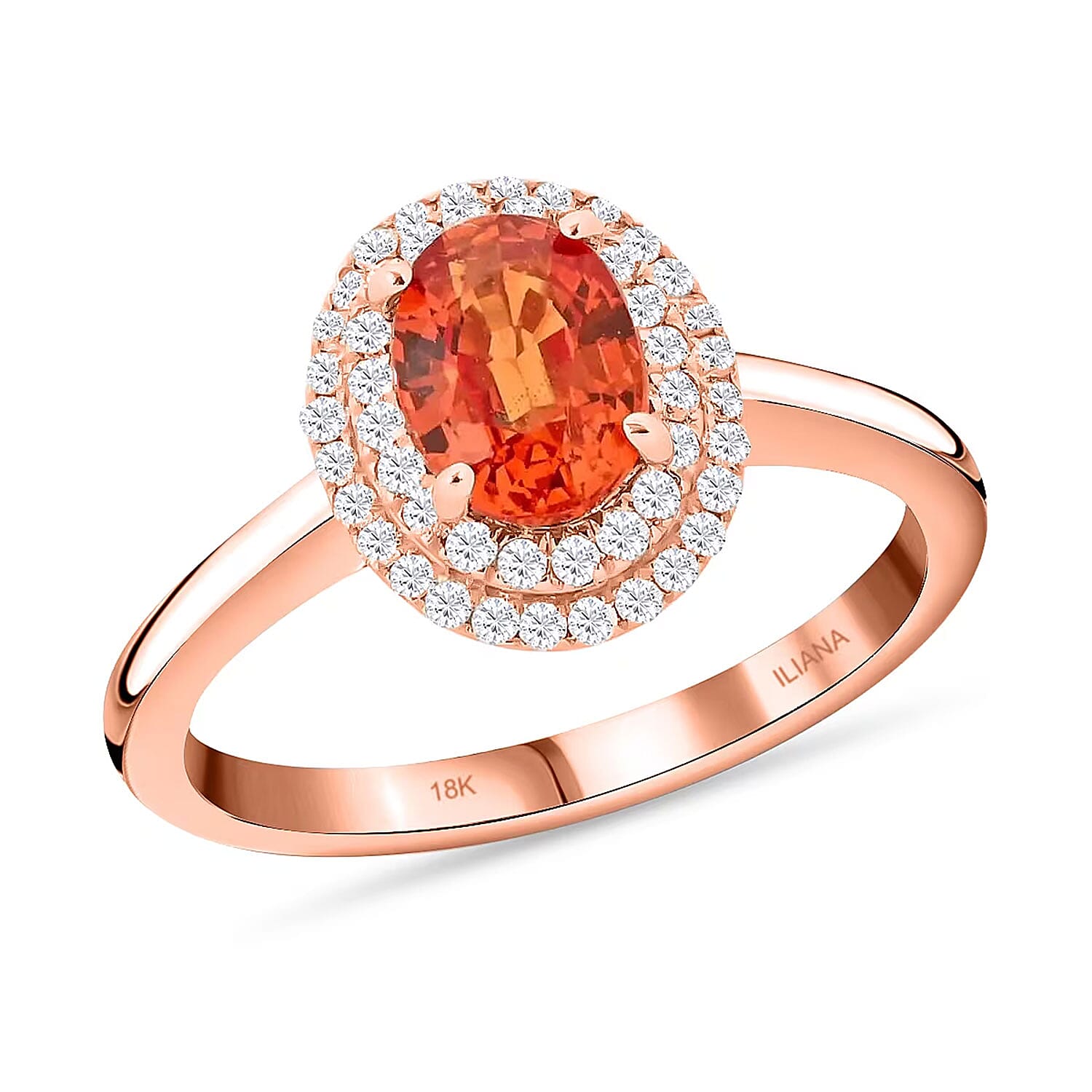 Doorbuster Certified & Appraised ILIANA 18K Rose Gold AAA Songea Sapphire and G-H SI Diamond Double Halo Ring 3.50 Grams 1.20 ctw