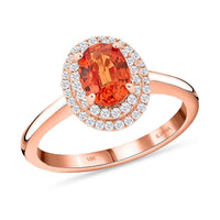 Doorbuster Certified & Appraised ILIANA 18K Rose Gold AAA Songea Sapphire and G-H SI Diamond Double Halo Ring 3.50 Grams 1.20 ctw