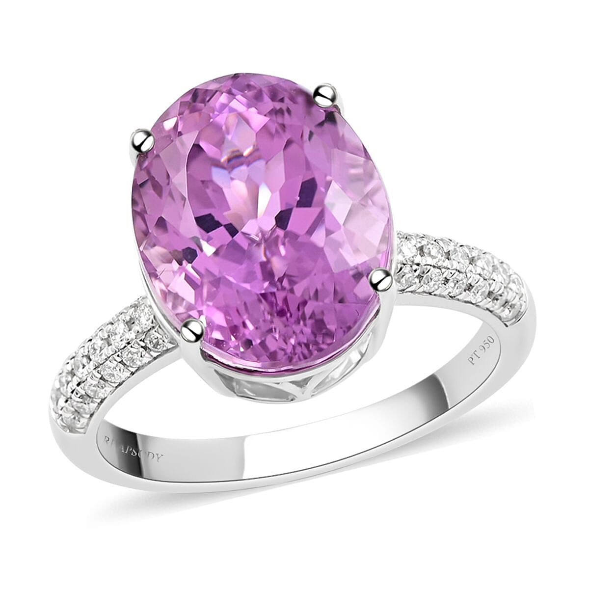 Doorbuster Certified & Appraised RHAPSODY 950 Platinum AAAA Patroke Kunzite and E-F VS Diamond Ring 6.85 Grams 9.20 ctw