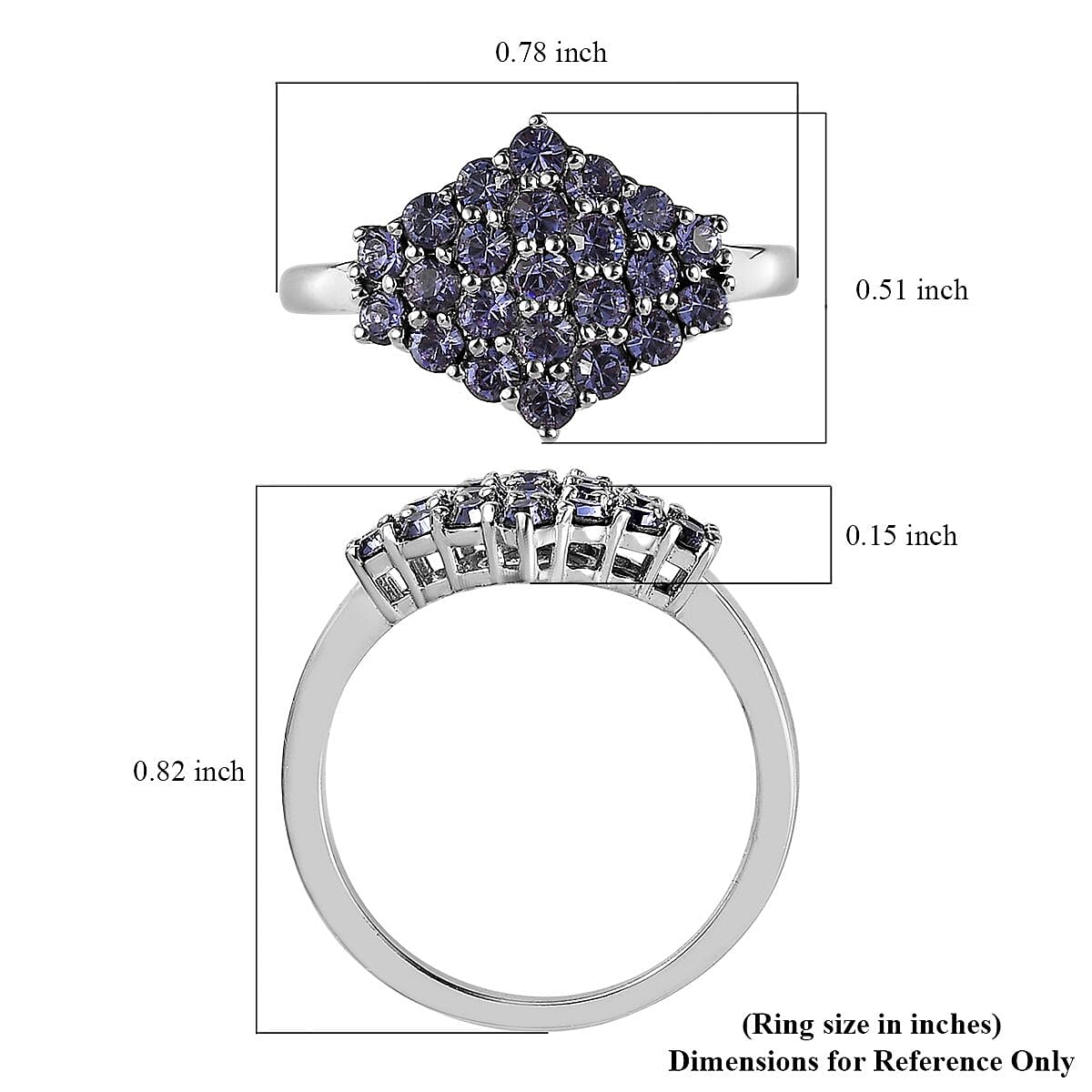 KARIS Tanzanite Color Crystal Cluster Ring in Platinum Bond (Size 10.0) 0.60 ctw