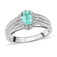 Doorbuster Certified & Appraised Rhapsody 950 Platinum AAAA Paraiba Tourmaline and E-F VS Diamond Ring (Size 7.0) 6.42 Grams 0.90 ctw