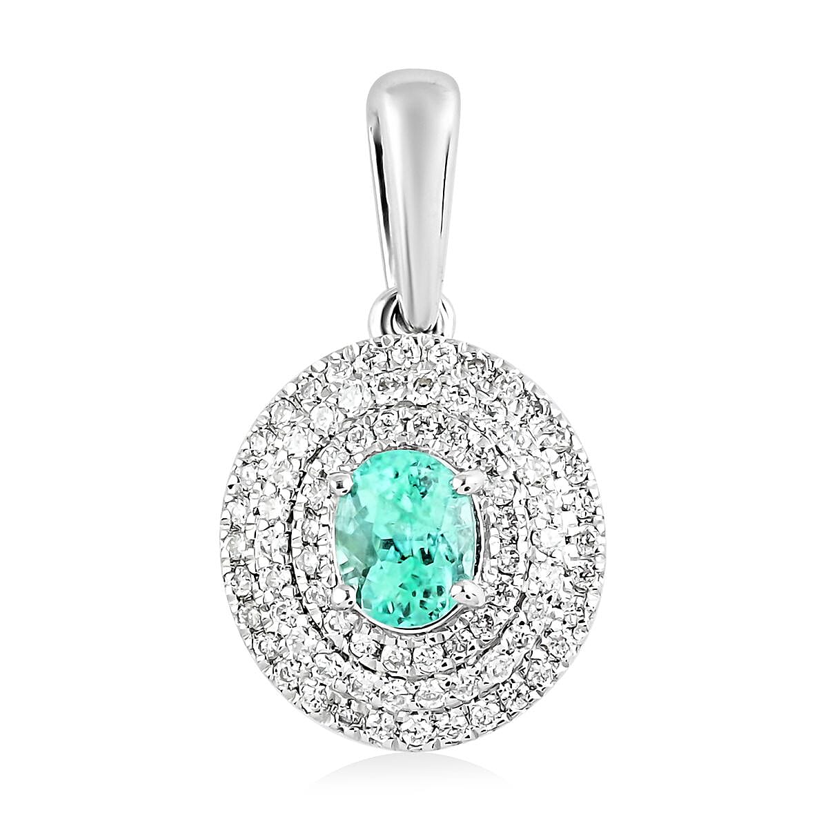 Certified and Appraised Rhapsody 950 Platinum AAAA Paraiba Tourmaline and E-F VS Diamond Double Halo Pendant 0.70 ctw
