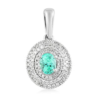 Certified and Appraised Rhapsody 950 Platinum AAAA Paraiba Tourmaline and E-F VS Diamond Double Halo Pendant 0.70 ctw