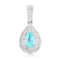 Certified and Appraised Rhapsody 950 Platinum AAAA Paraiba Tourmaline and E-F VS Diamond Double Halo Pendant 0.50 ctw - Sticky add to cart bar
