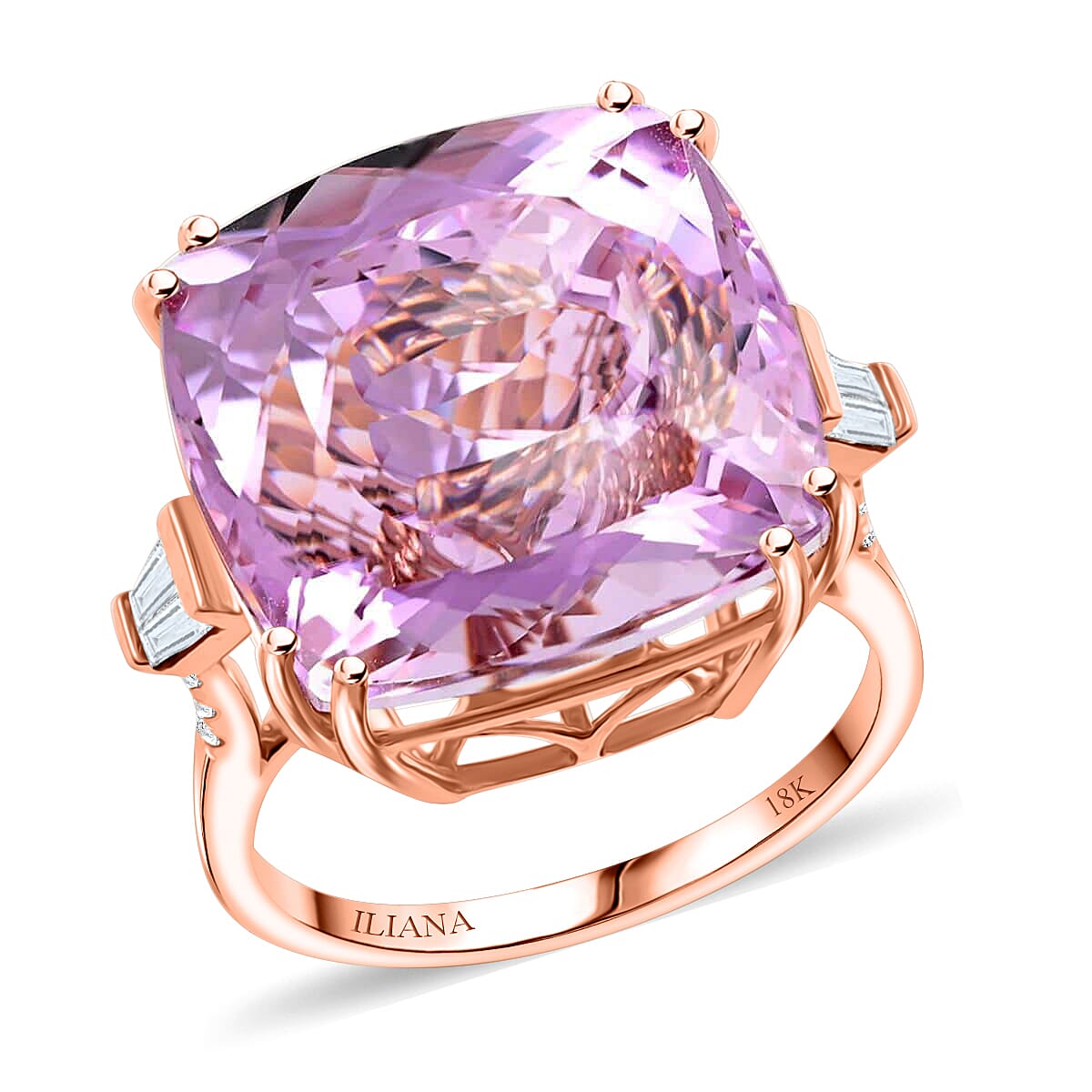 Doorbuster Certified & Appraised Iliana 18K Rose Gold AAA Martha Rocha Kunzite and G-H SI Diamond Ring (Size 8.0) 5.15 Grams 26.50 ctw