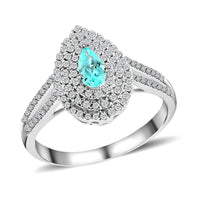 Doorbuster Certified & Appraised RHAPSODY 950 Platinum AAAA Paraiba Tourmaline and E-F VS Diamond Split Shank Double Halo Ring 5.46 Grams 0.70 ctw