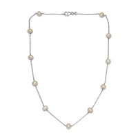White Freshwater Pearl Station Necklace 18 Inches in Sterling Silver