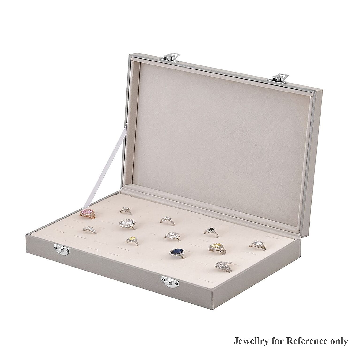Silver Color Leatherette Paper 72pcs Ring Box with 2 Latch Clasp (11.4"x7.3"x1.6")