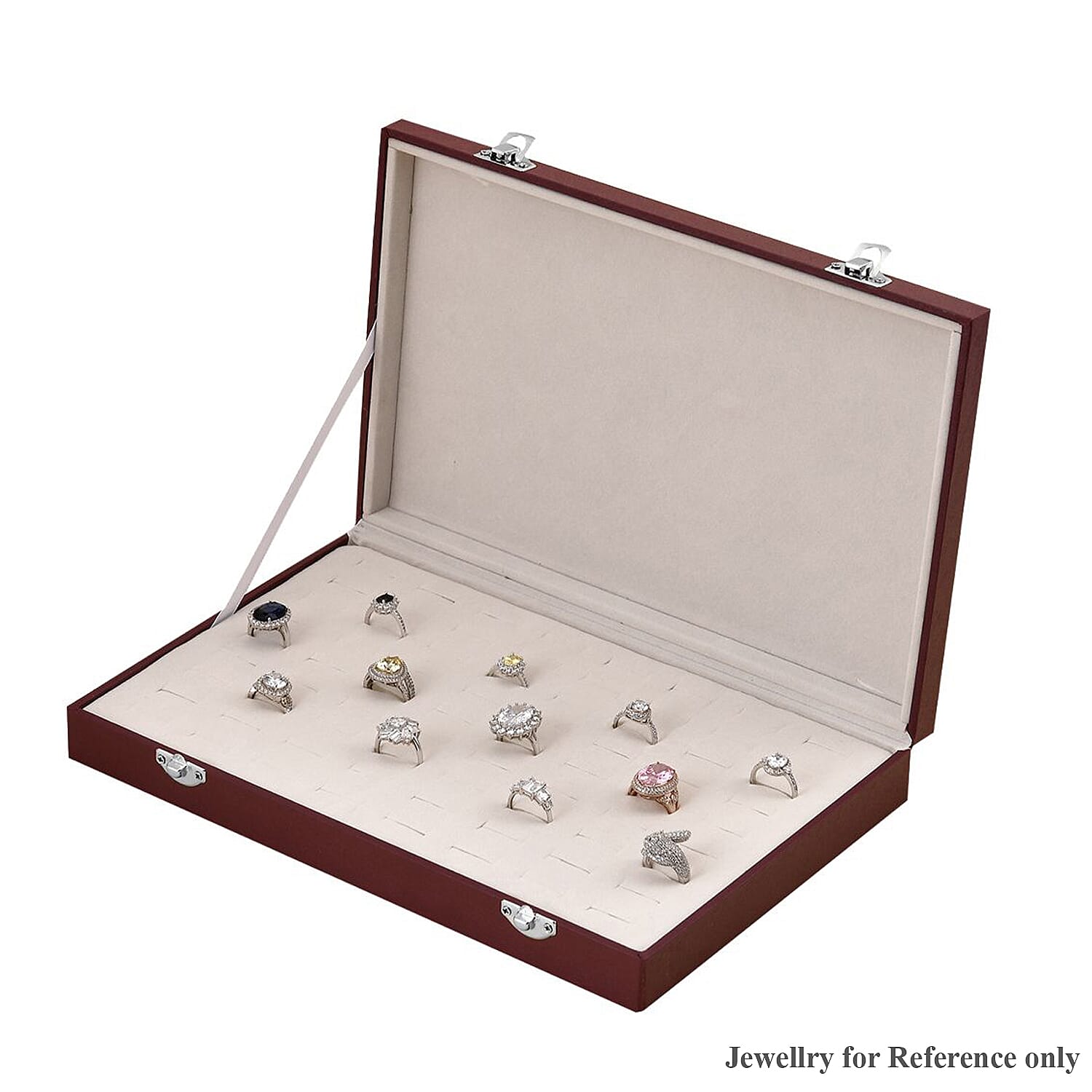 Silver Color Leatherette Paper 72pcs Ring Box with 2 Latch Clasp (11.4"x7.3"x1.6")