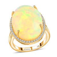 Doorbuster Certified & Appraised ILIANA 18K Yellow Gold AAA Ethiopian Welo Opal and G-H SI Diamond Ring 7.85 Grams 12.85 ctw