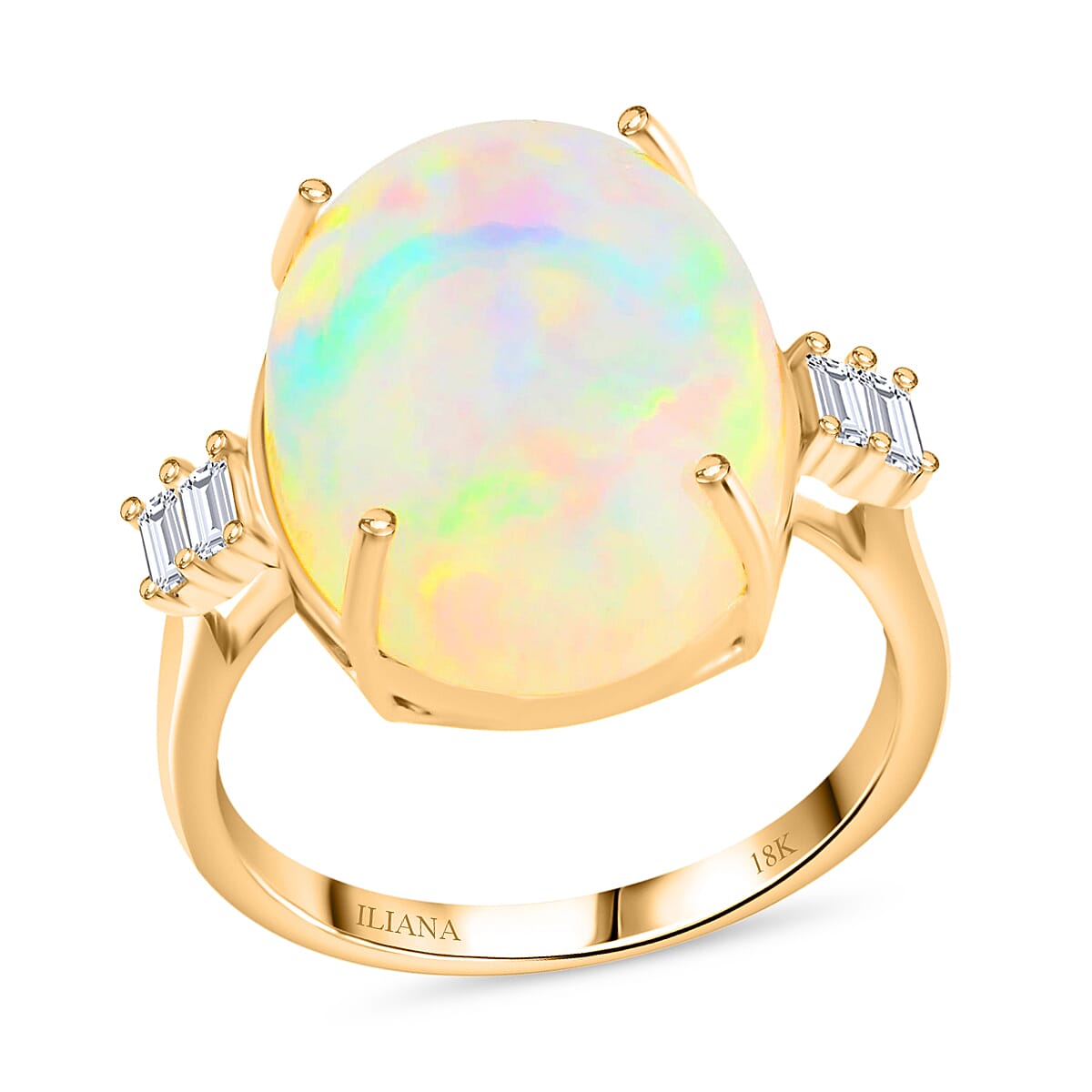 Doorbuster ILIANA 18K Yellow Gold AAA Ethiopian Welo Opal and G-H SI Diamond Ring 3.76 Grams 7.75 ctw