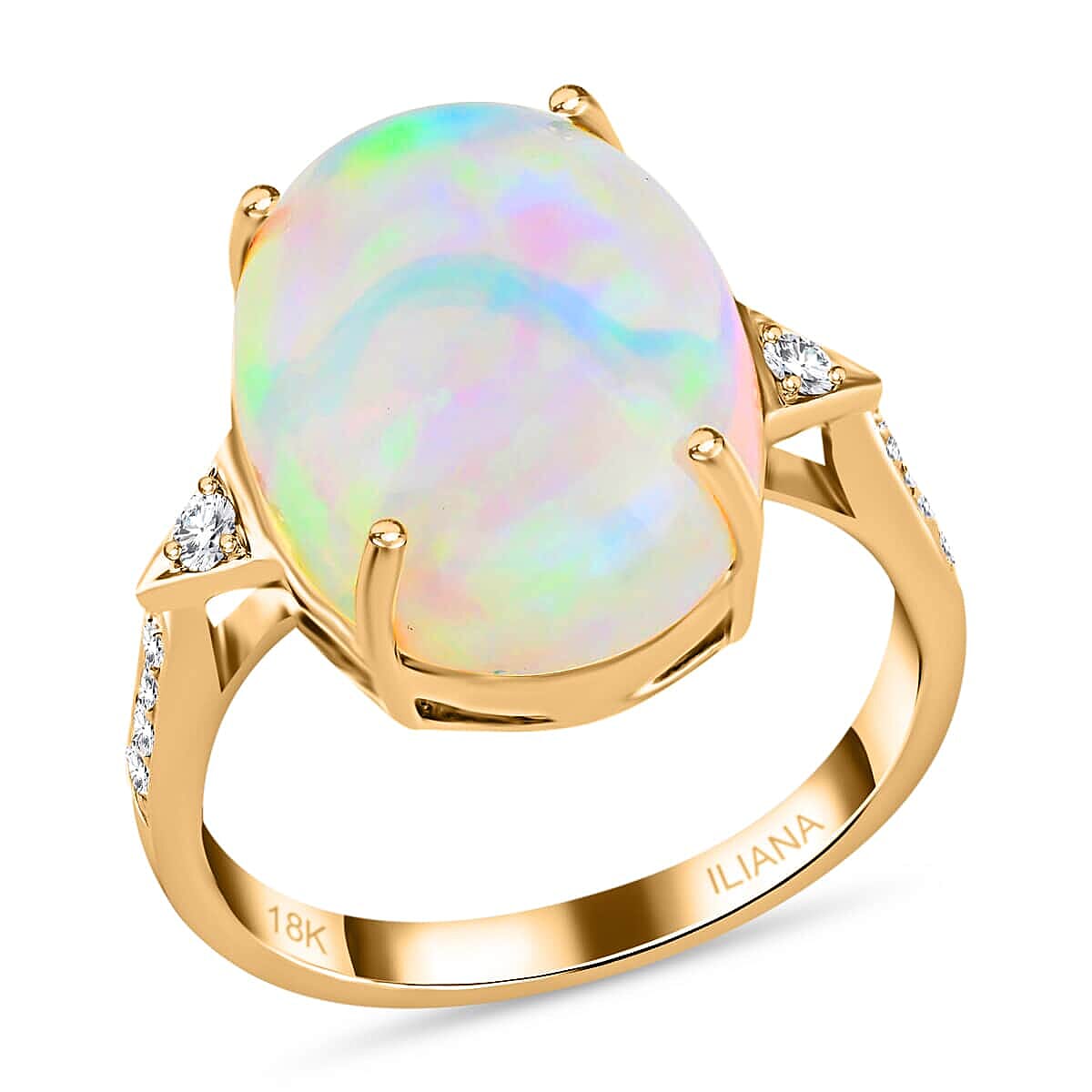Certified & Appraised ILIANA 18K Yellow Gold AAA Ethiopian Welo Opal and G-H SI Diamond Ring 4 Grams 5.80 ctw
