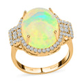 Certified & Appraised ILIANA 18K Yellow Gold AAA Ethiopian Welo Opal, Diamond (G-H, SI) (0.55 cts) Halo Ring (5.60 g) 7.40 ctw - Sticky add to cart bar