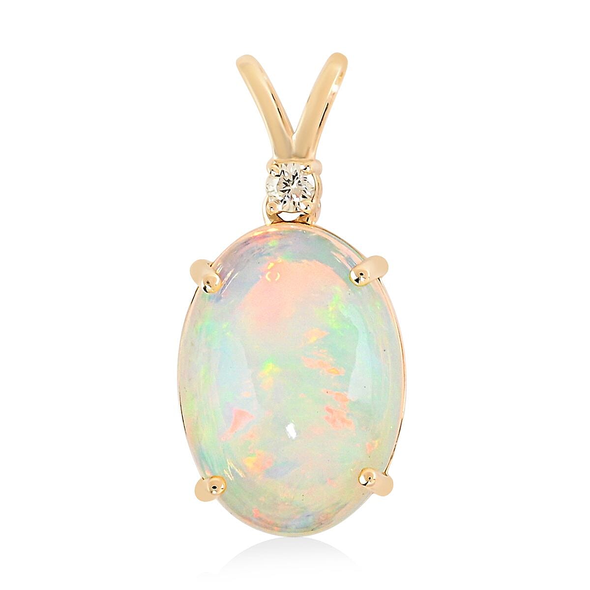 Ankur Treasure Chest Certified & Appraised Luxoro 14K Yellow Gold AAA Ethiopian Welo Opal and G-H I2 Diamond Pendant 3.60 ctw