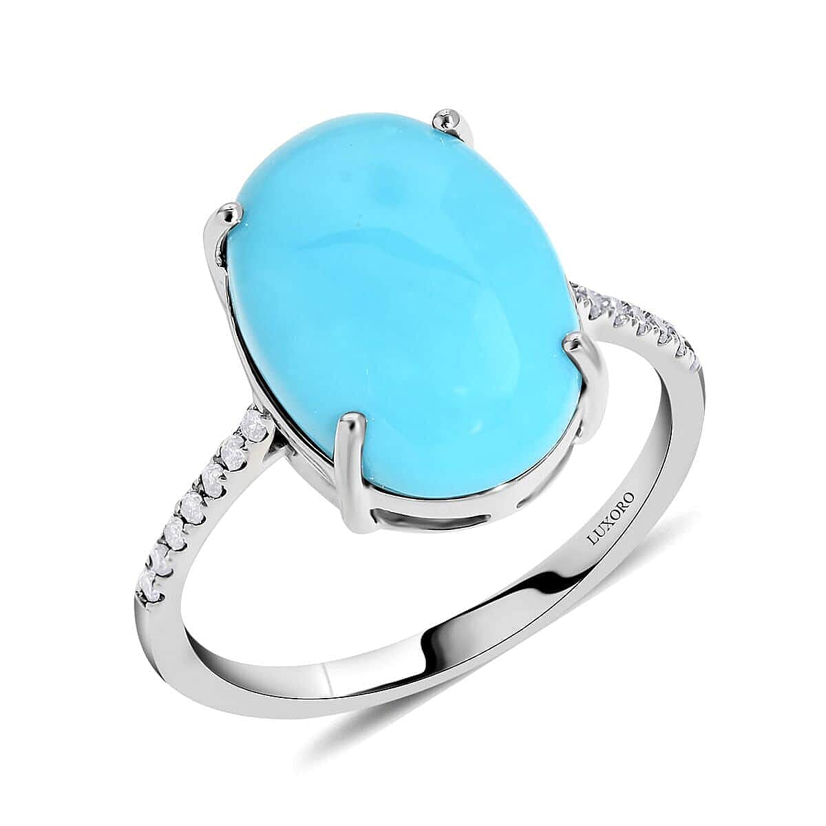 Doorbuster LUXORO 14K White Gold AAA American Natural Sleeping Beauty Turquoise, Diamond (G-H, I2) Ring (Size 10.0) (2.25 g) 5.35 ctw