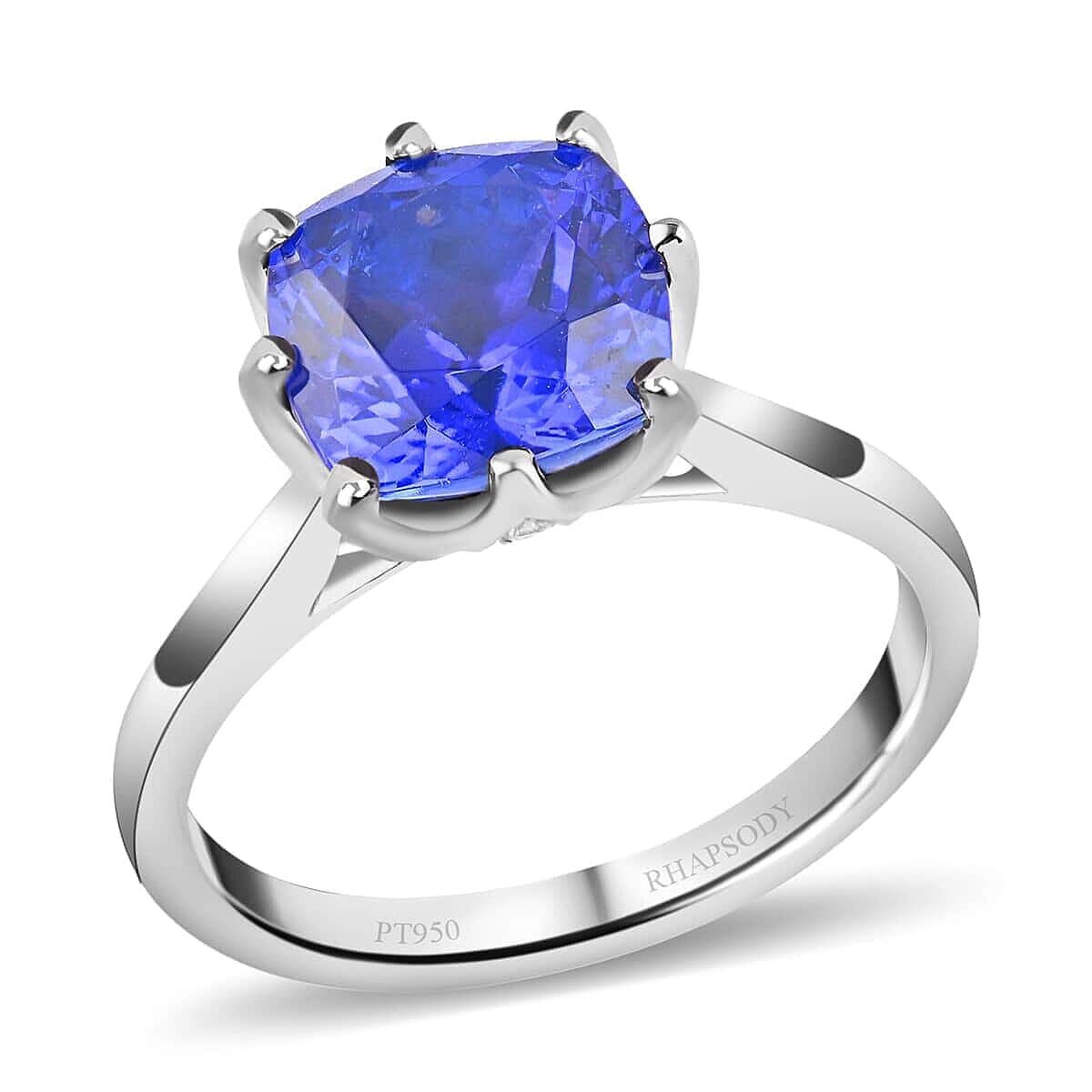 Doorbuster Certified and Appraised RHAPSODY 950 Platinum AAAA Tanzanite, Diamond (E-F, VS) Ring (6.43 g) 3.40 ctw