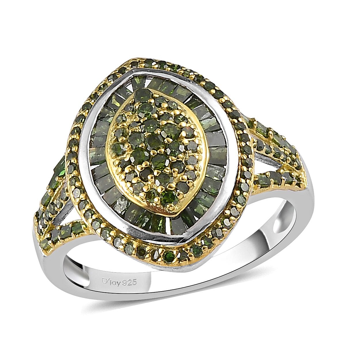 TLV Green Diamond (IR) Ring in Rhodium and Platinum Over Sterling Silver (Size 7.0) 1.00 ctw