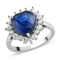 Premium Kashmir Kyanite and Moissanite Heart Shape Halo Ring in Platinum Over Sterling Silver 4.35 ctw - Sticky add to cart bar