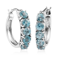 Premium Cambodian Blue Zircon Hoop Earrings in Platinum Over Sterling Silver 4.50 ctw