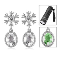 Mexican Hyalite Opal and Moissanite Snow Flake Earrings in Platinum Over Sterling Silver 2.35 ctw with Free UV Flash Light