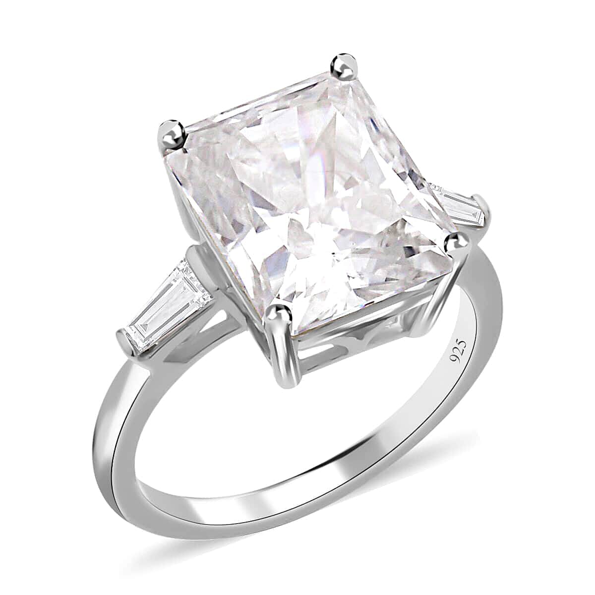 Crushed Ice Cut Moissanite Ring in Rhodium Over Sterling Silver 7.50 ctw