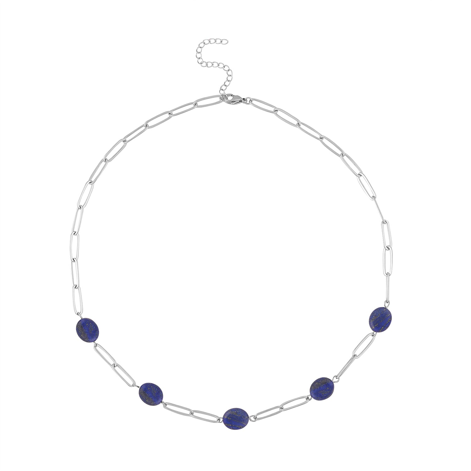 Lapis Lazuli Paper Clip Station Necklace 18-20 Inches in Stainless Steel 30.00 ctw