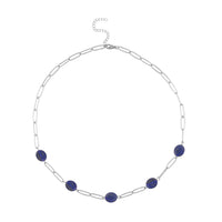 Lapis Lazuli Paper Clip Station Necklace 18-20 Inches in Stainless Steel 30.00 ctw