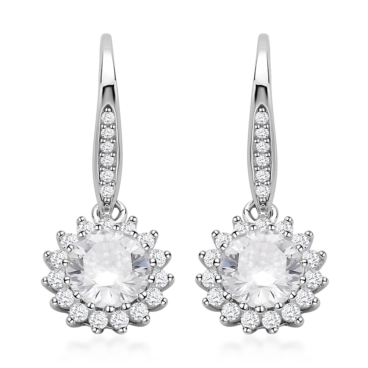 Shield Cut Moissanite Floral Earrings in Rhodium Over Sterling Silver 2.00 ctw