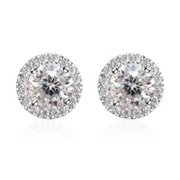 100 Facet Moissanite Halo Stud Earrings in Vermeil Yellow Gold Over Sterling Silver 2.60 ctw