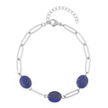 Lapis Lazuli Paper Clip Chain Station Bracelet in Stainless Steel (7.50-9.50In) 18.00 ctw - Sticky add to cart bar