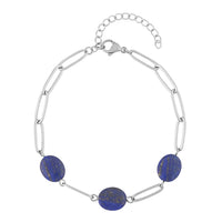 Lapis Lazuli Paper Clip Chain Station Bracelet in Stainless Steel (7.50-9.50In) 18.00 ctw