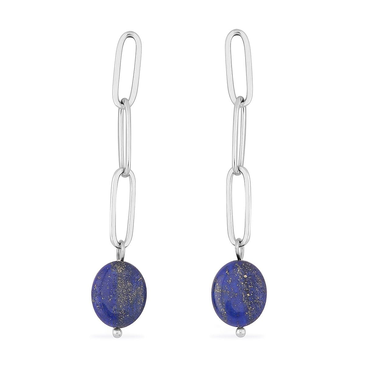 Lapis Lazuli Paper Clip Earrings in Stainless Steel 12.00 ctw