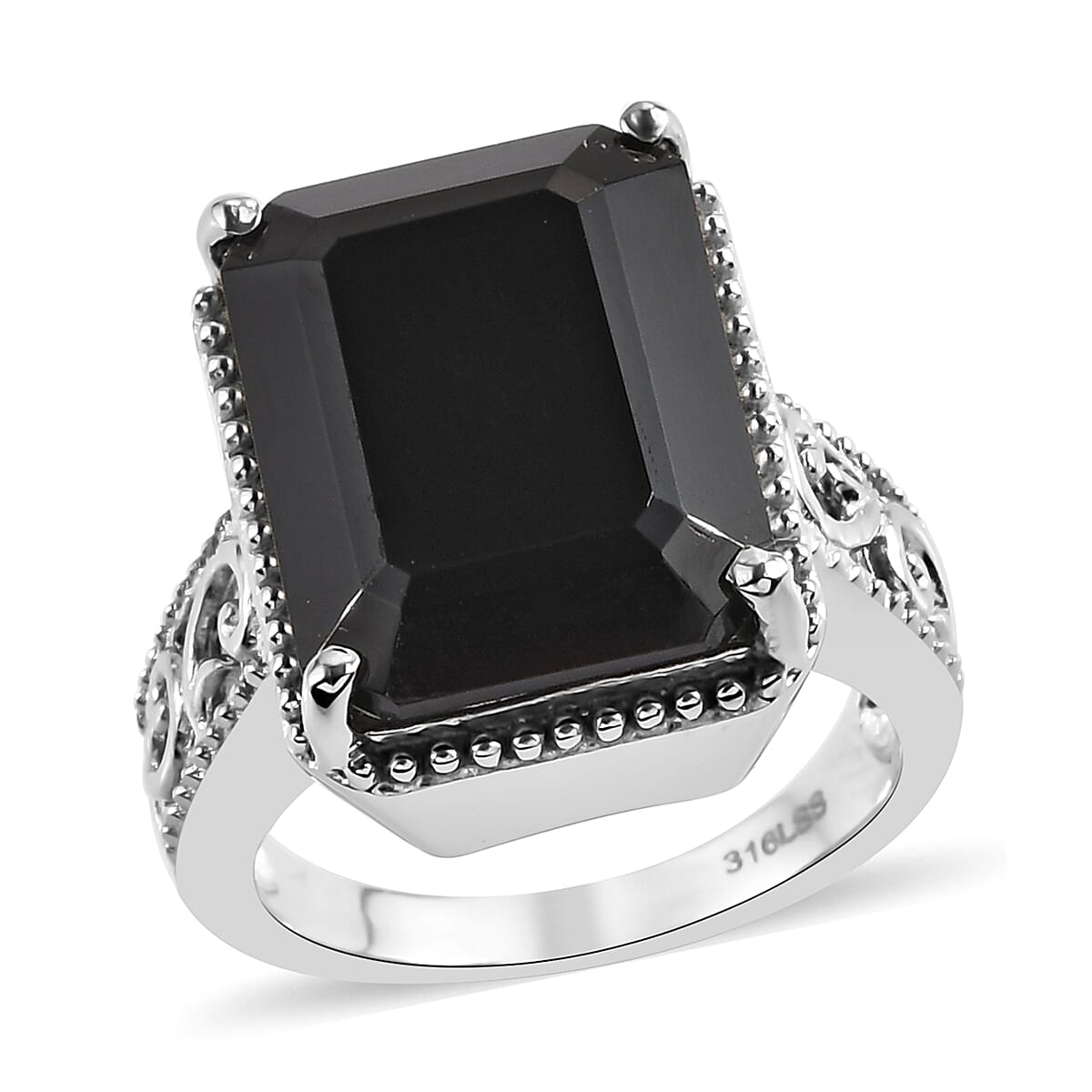Natural Thai Black Spinel Solitaire Ring in Stainless Steel (Size 10.0) 13.50 ctw