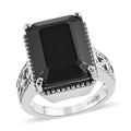 Natural Thai Black Spinel Solitaire Ring in Stainless Steel (Size 10.0) 13.50 ctw - Sticky add to cart bar