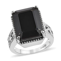 Natural Thai Black Spinel Solitaire Ring in Stainless Steel (Size 10.0) 13.50 ctw